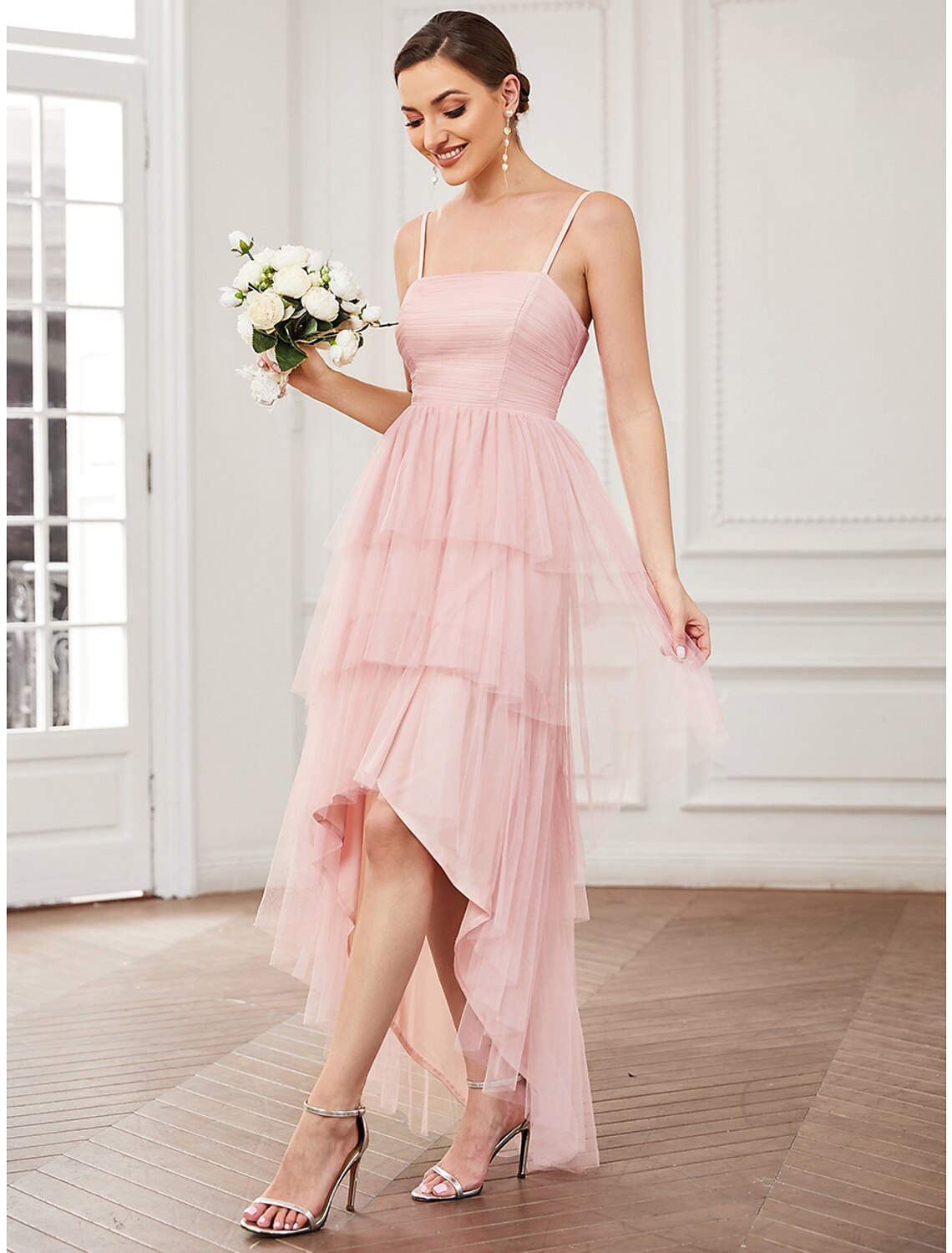 A-Linie Partykleider Vintage Kleid Abschlussball Knielang Ärmellos Spaghettiträger Tüll mit Rüschen